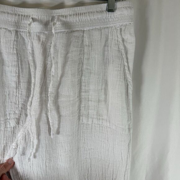Sigrid Olsen 100% Linen Pants Women's Large White Pull On Drawstring Pockets - Picture 4 of 12